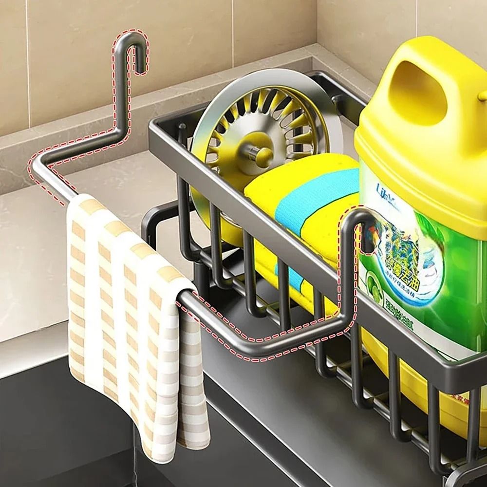 Drill Free Kitchen Sink Organizer Rack with Sponge and Soap Storage