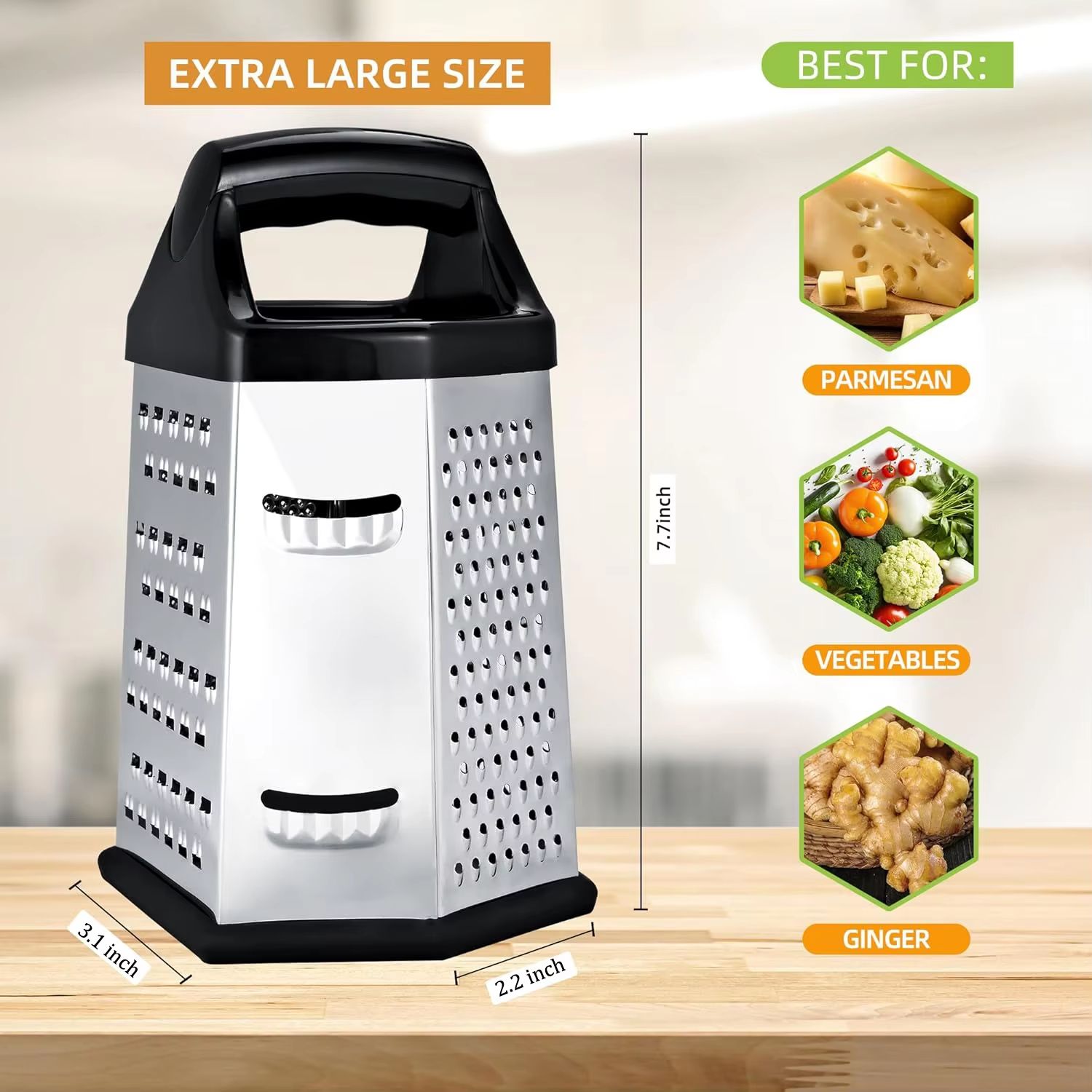 MultiSlice 6-Side Stainless Steel Box Grater – Multifunction Kitchen Slicer & Shredder