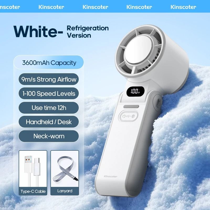 Rechargeable Turbo Handheld Fan with Lanyard and Ice Cooling Option