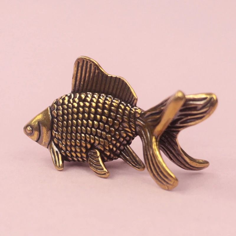 Retro Brass Goldfish Figurine Lucky Fish Desk Decor Ornament