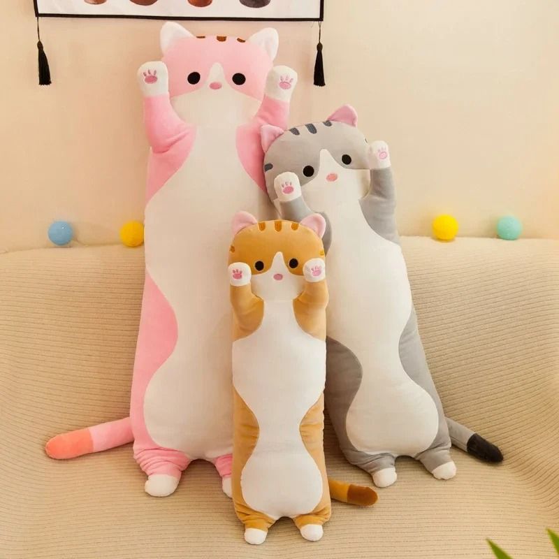 Long Cat Plush Pillow Soft Sleeping Plushie Doll