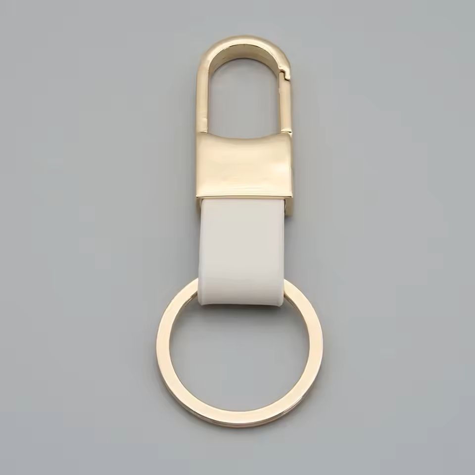 Custom Logo Leather & Metal Carabiner Keychain with Double Rings