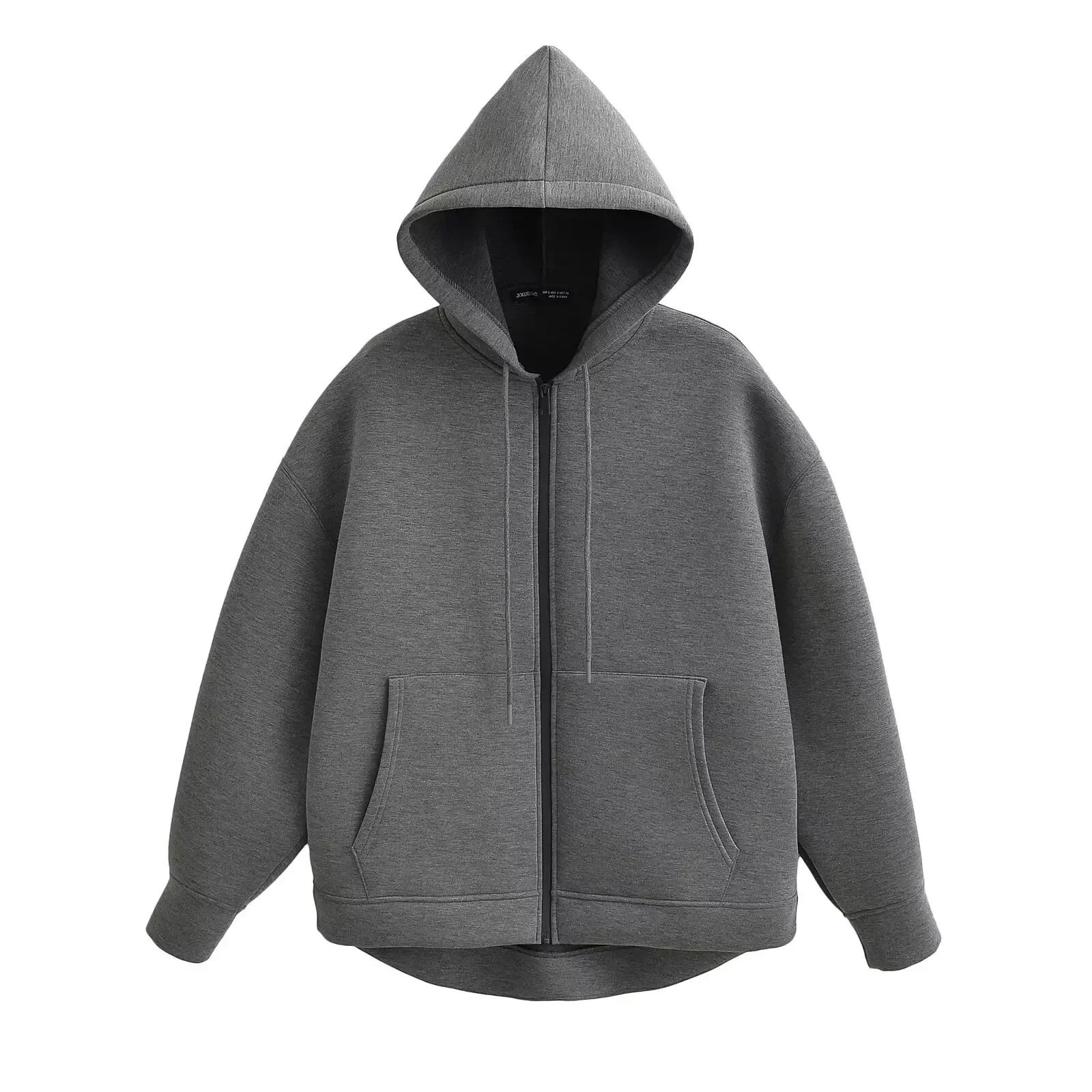 Womens Gray Hooded System | Premium 2025 Autumn Zipper Jacket & Loose Casual Outerwear Infrastructure