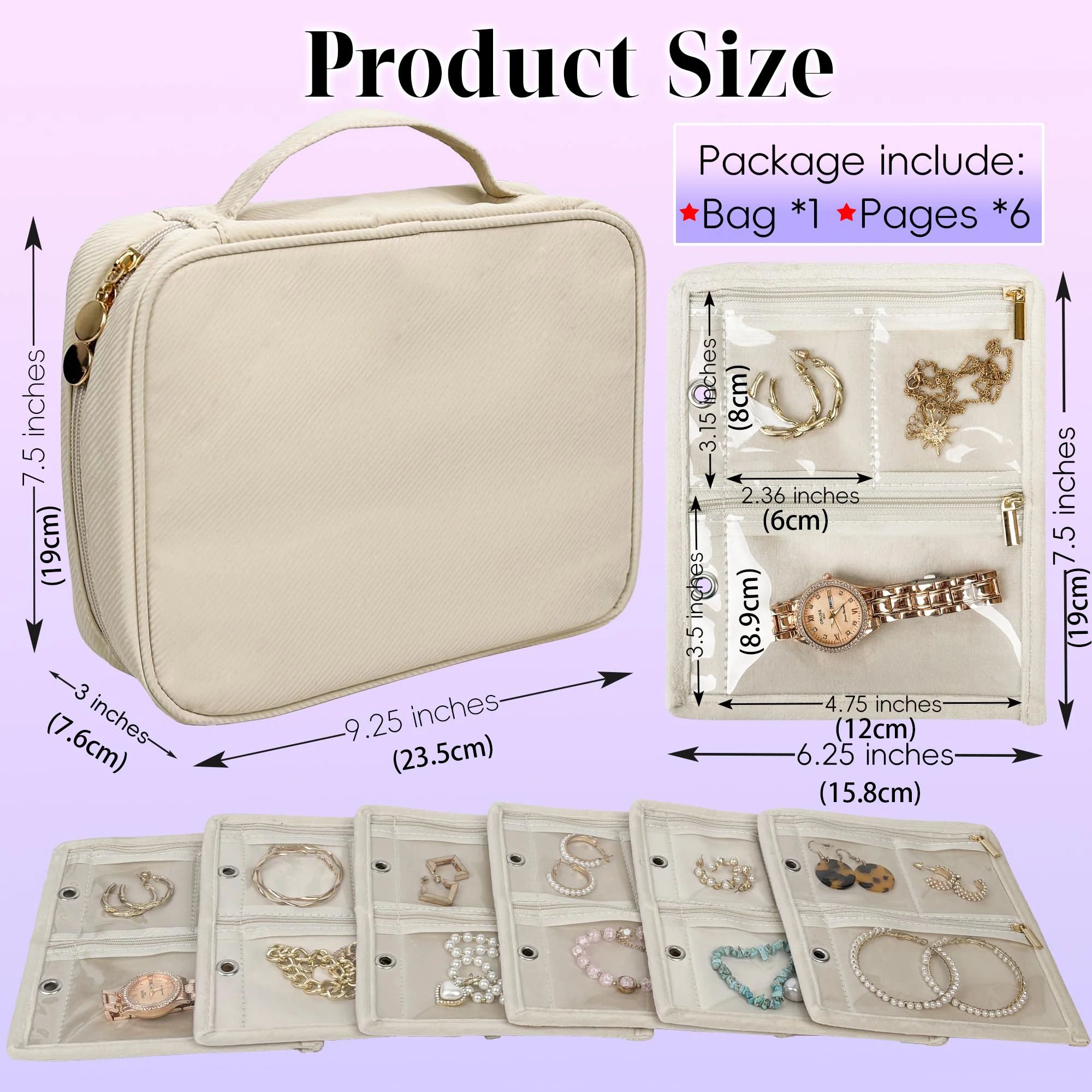 Travel Jewelry Organizer Book Binder with Clear Zipper Pouches and Velvet Pouch Set