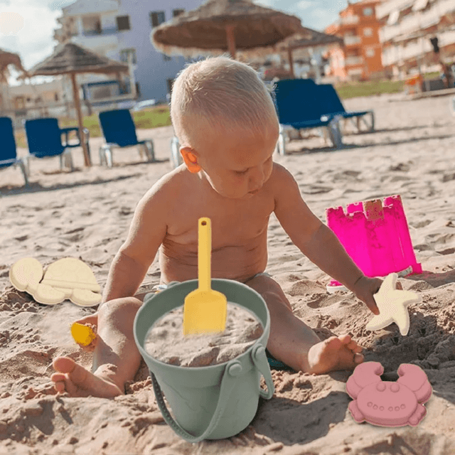 Silicone Kids Beach Toy Set – Durable Sand Bucket and Shovel for Outdoor Play and Travel
