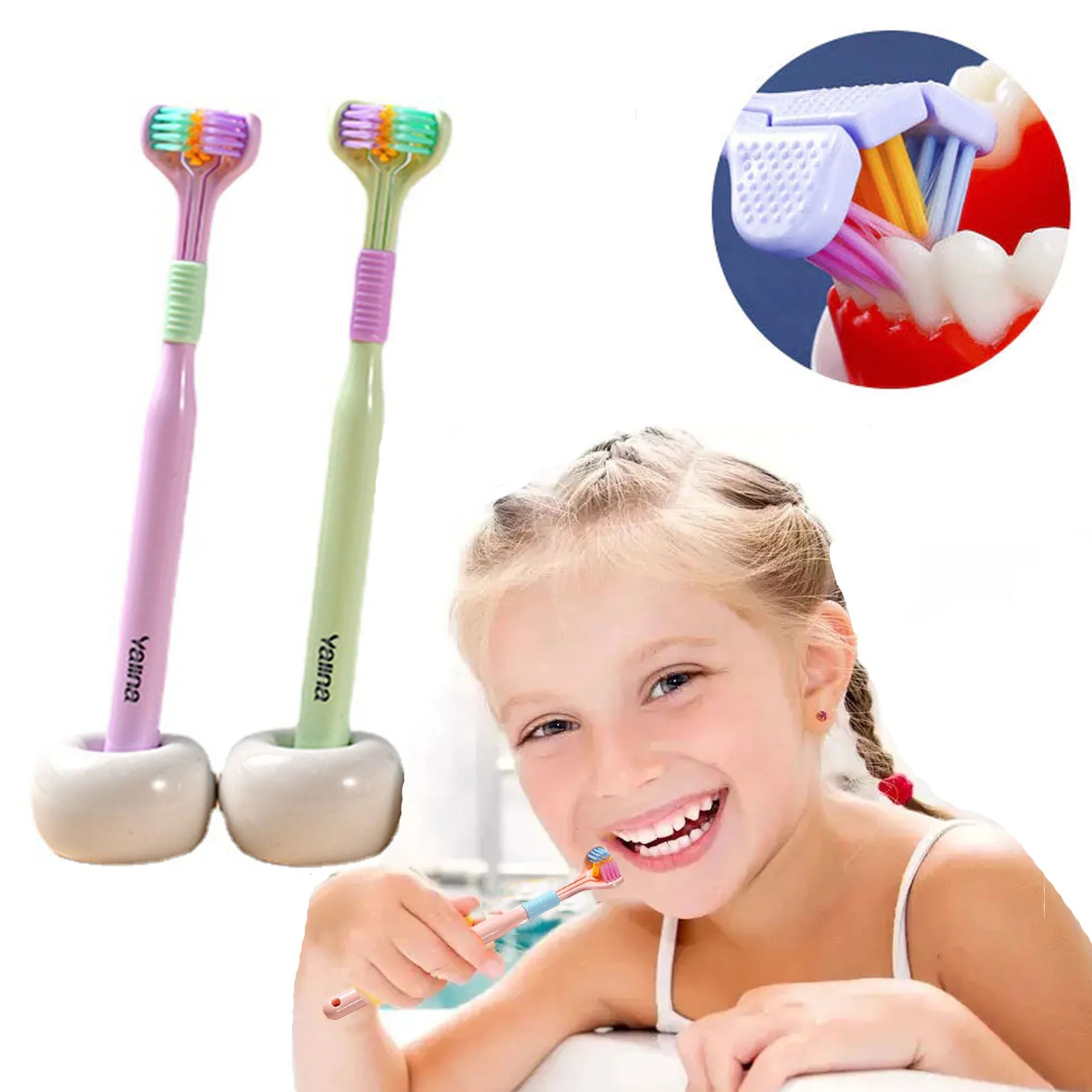 Three Sided Ultra Soft Toothbrush with Fine Bristles for Gentle Oral Care Cleaning