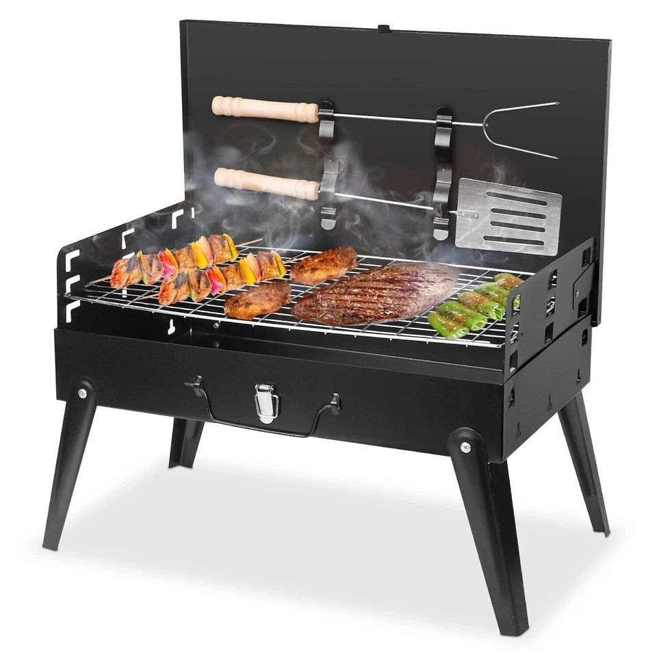 Foldable Stainless Steel BBQ Grill, Portable Charcoal Grill for Outdoor Camping, Adjustable Height for Perfect Grilling