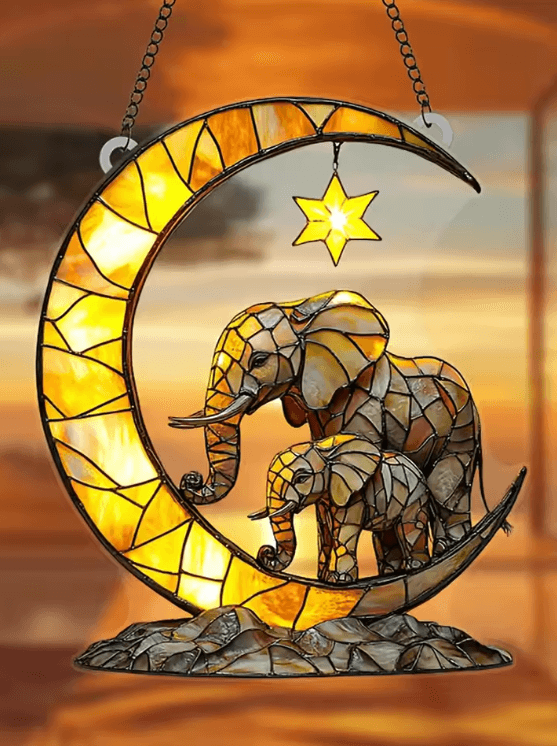 Elephant Moon Window Hanging Pendant – Whimsical elephant window decoration for Garden & Cozy Room Decor