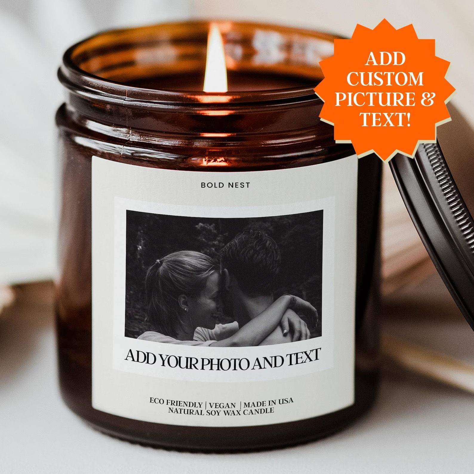 Custom Photo Candle – Personalized Couple Anniversary Gift with Picture & Text, Romantic Memory Candle