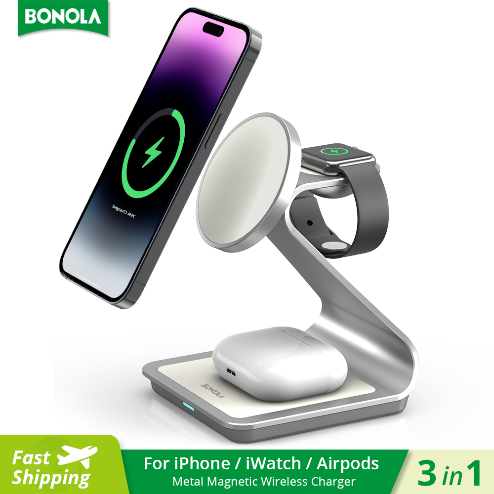 Magnetic Wireless Charger for iPhone, Wireless Charging Station, Compatible with Apple Watch and AirPods