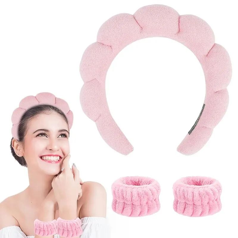 Soft Cloud Spa Headband for Washing Face & Makeup Removal, Bubble Hair Band for Shower, Skincare, and Beauty