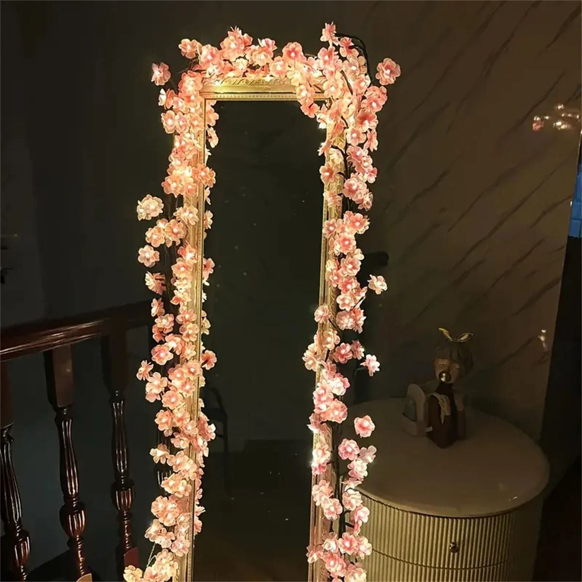 Cherry Blossom USB Tree Branch Rattan Lights with 96 LED Pink Blossoms and 8 Lighting Modes