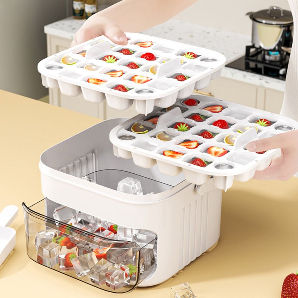 50 Cube Ice Maker, Easy Press Cap Ice Cube Maker, Double Layer Ice Storage Box, Refrigerator Ice Tray Household Ice Box