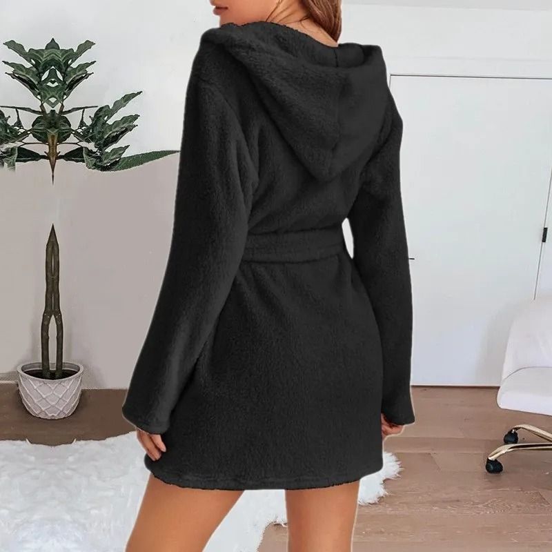 Womens Ultra-Plush Hooded Winter Bathrobe
