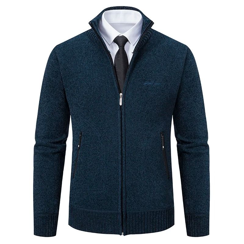 Men Stand Collar Thick Warm Cardigan Sweater Winter Casual Coat