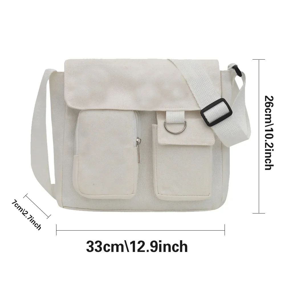 Harajuku Canvas Crossbody Bag for Women, Large Capacity Shoulder School Bag, All-Match Everyday Purse