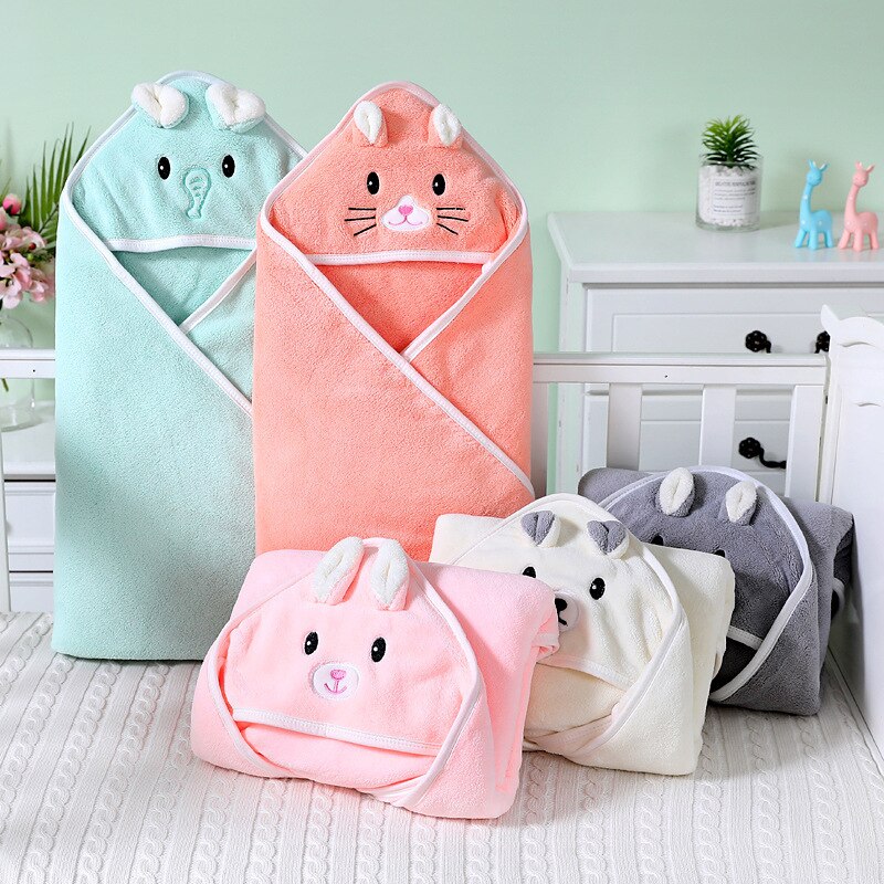Soft Baby Bath Towel Swaddle Wrap for Girl Boy, Coral Fleece Hooded Newborn Blanket, Toddler Bathrobe for Comfort