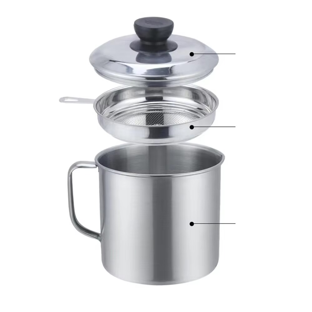 Kitchen Oil Container Can with Strainer, Bacon Grease Storage for Cooking and Frying Oil