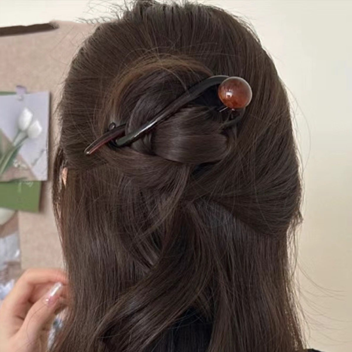 Elegant Twist Hair Clip with Acrylic Beads & Imitation Pearls Women Stylish Hairpin