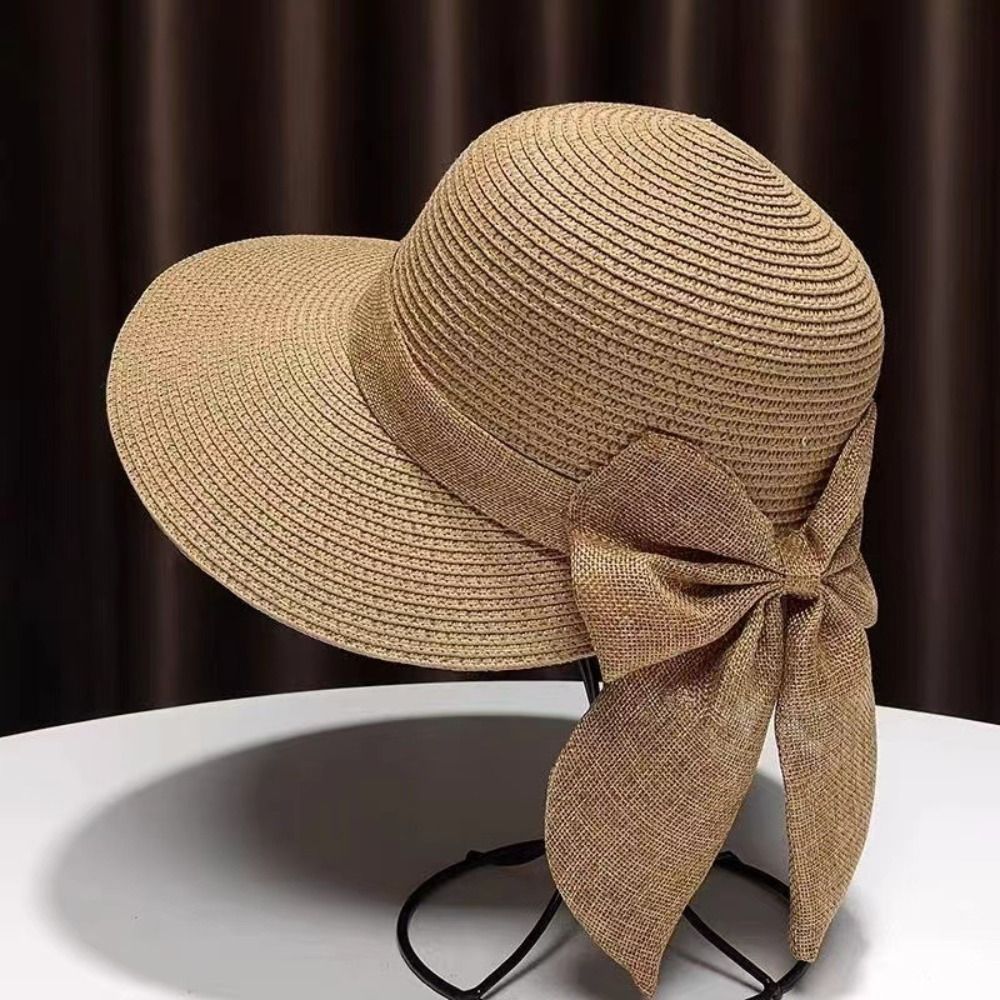 Bowknot Sun Hat for Women UV Protection Beach Cap, Casual Straw Hat for Summer