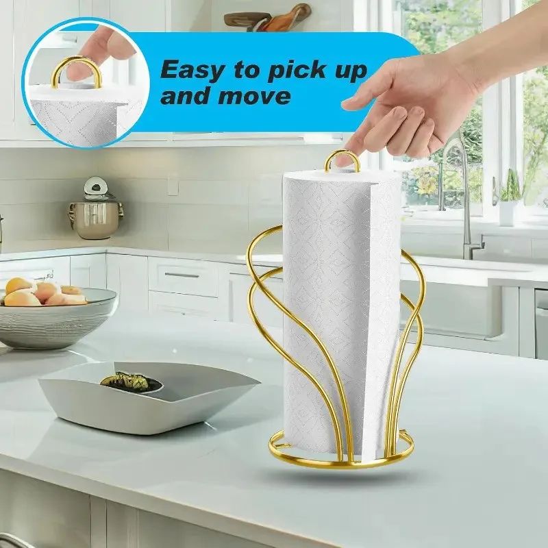 Elegant Gold Metal Paper Towel Holder with Stable Base