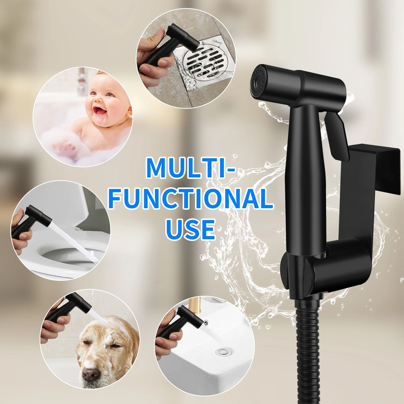 Handheld Bidet Sprayer Set Stainless Steel Toilet Spray Gun with Self Cleaning Nozzle