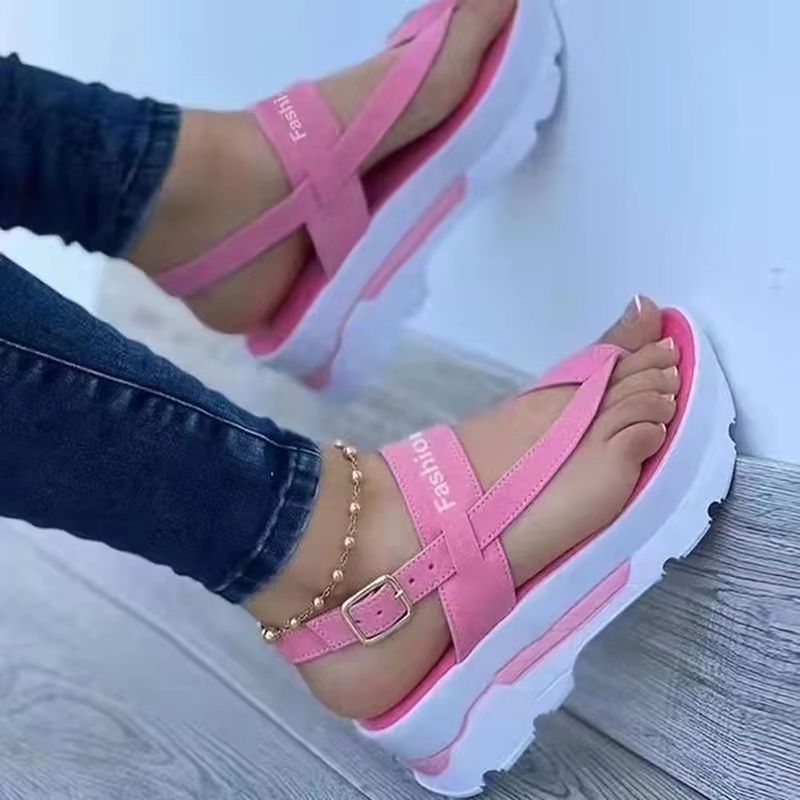 Women Fashion Summer Wedges Shoes Open Toe Buckle Casual Walking Sandals with Heels