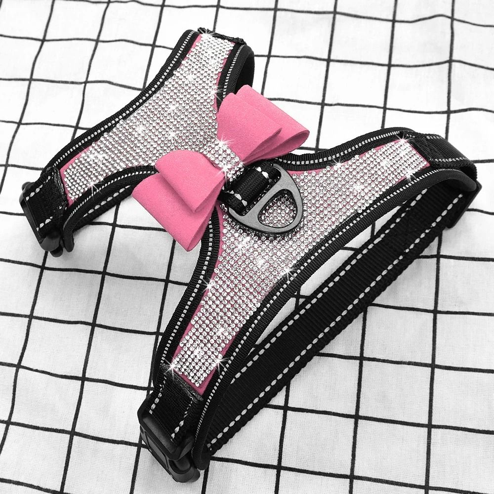 Reflective Rhinestone Dog Harness Vest with Bow Accent