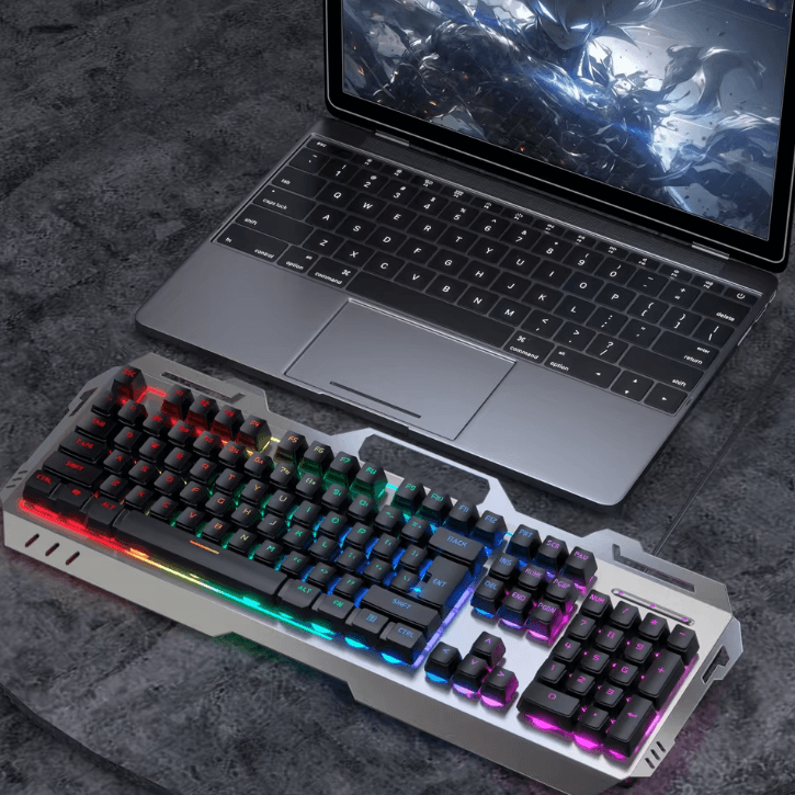 EWEADN GX80Z Gaming Silent Keyboard with All Metal Panel USB Wired Backlight