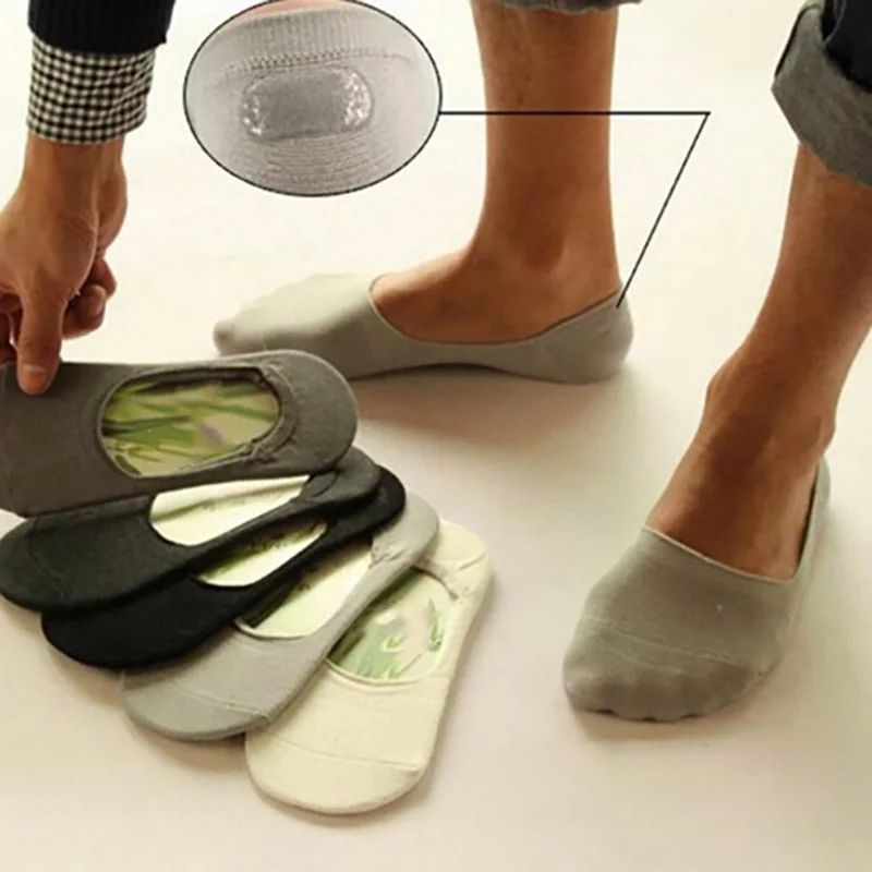 Men Bamboo No Show Non Slip Socks
