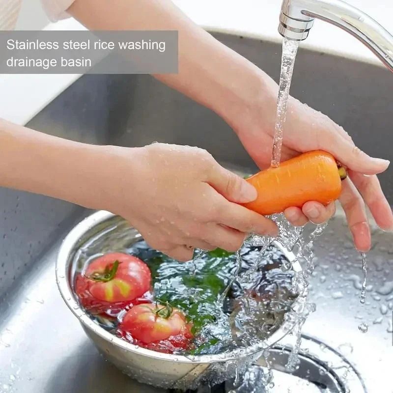 Stainless Steel Rice Washer Strainer Bowl 304 Kitchen Colander