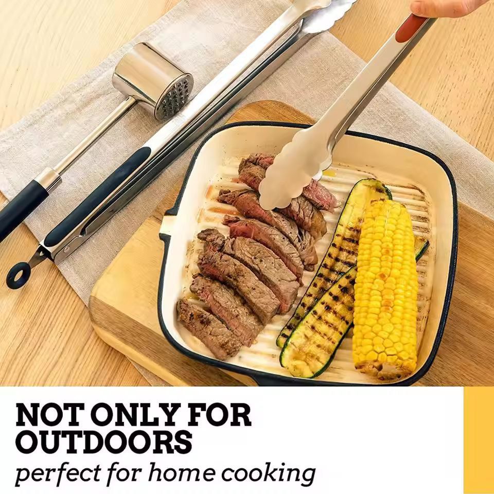 Premium LMETJMA Stainless Steel Kitchen & BBQ Tongs – (Non-Slip, Heat-Resistant Grill & Salad Tongs)