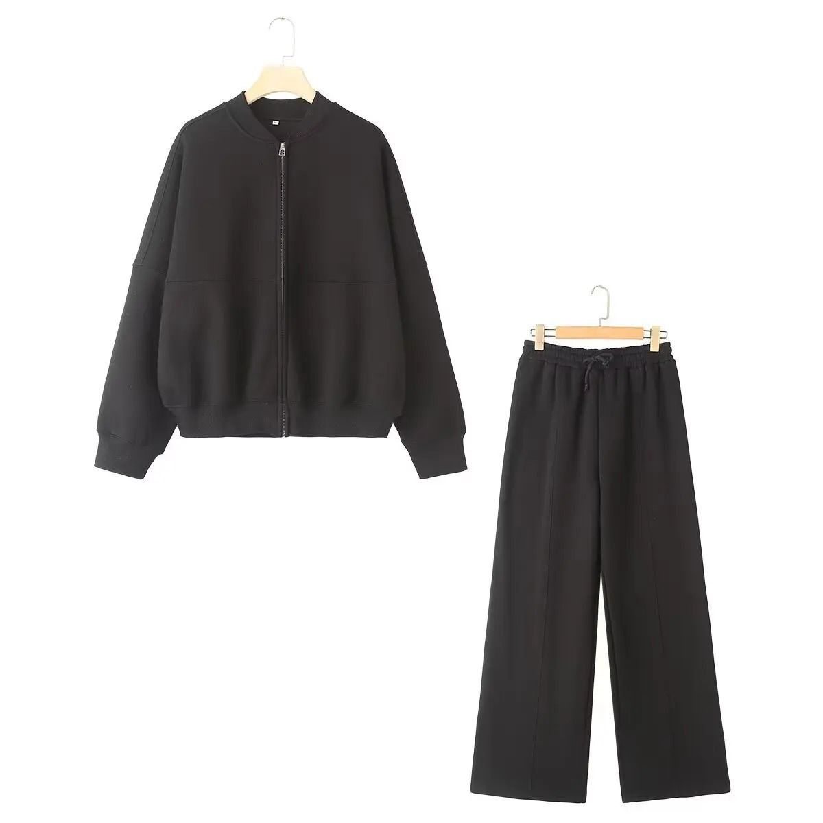 HH Women Two Piece Retro Zip Bomber Jacket and Wide Leg Pants Set