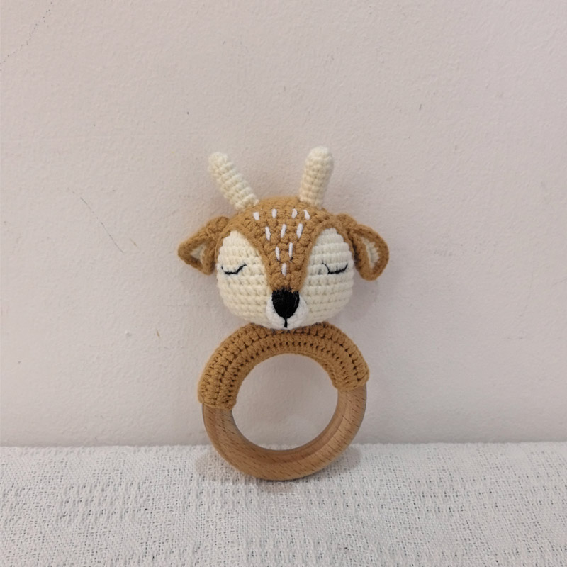 Long Ear Bunny Baby Rattler Safety Wooden Teether Mobile Crib Bell Teething Toy