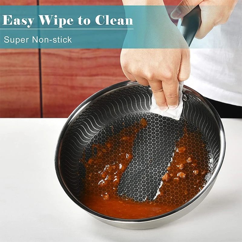 Stainless Steel Nonstick Frying Pan With Lid Honeycomb Fry Pan Induction Compatible