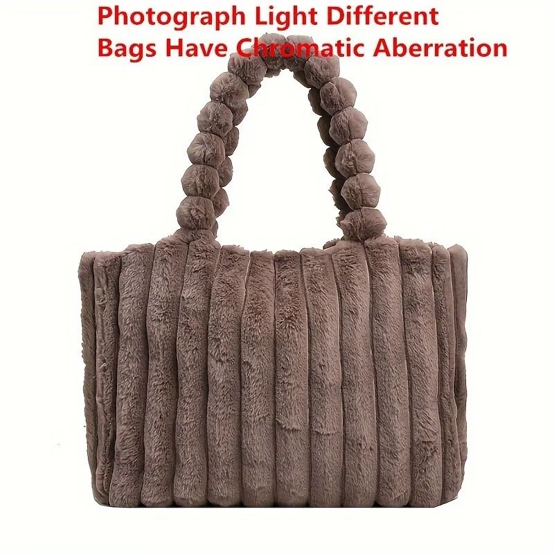 Luxurious Plush Tote Bag Striped Faux Fur Shoulder Handbag