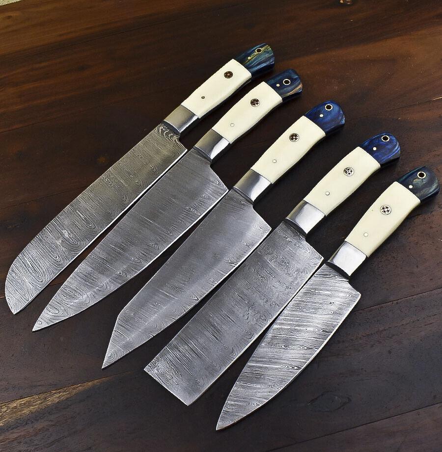 Hand Forged Damascus Chef Knives – Complete Kitchen Cutlery Set