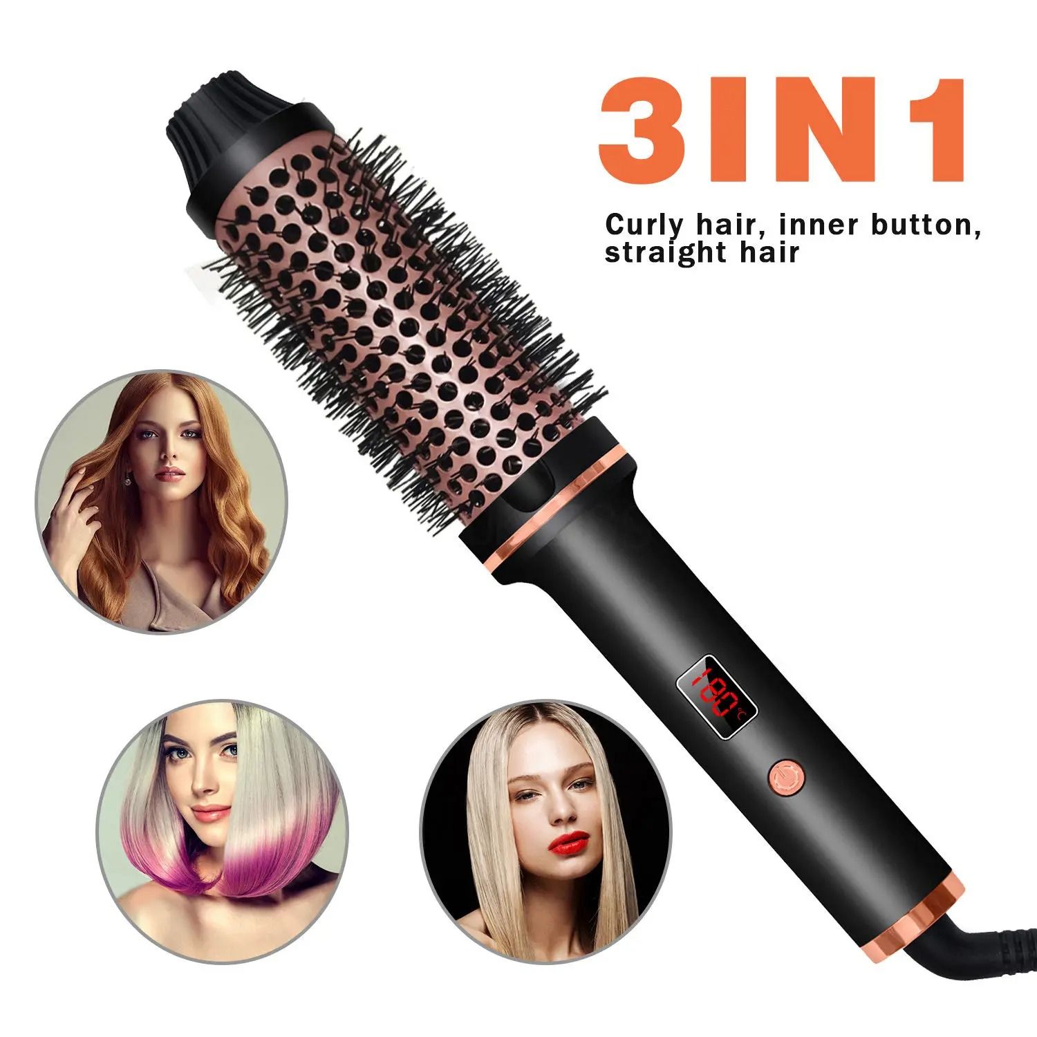 Hair Curler Rotating Brush Heat Hair Straightener Hot Comb Round Brush