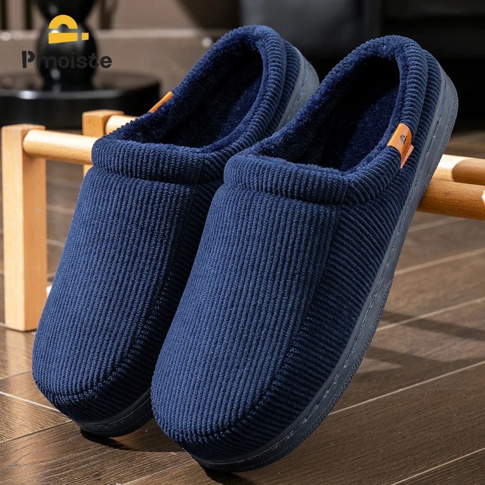 Mens Warm Slippers Memory Foam Non Slip Corduroy House Shoes