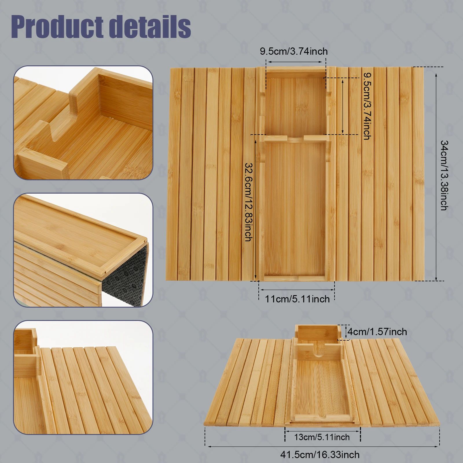 Bamboo Sofa Armrest Cup Holder Tray