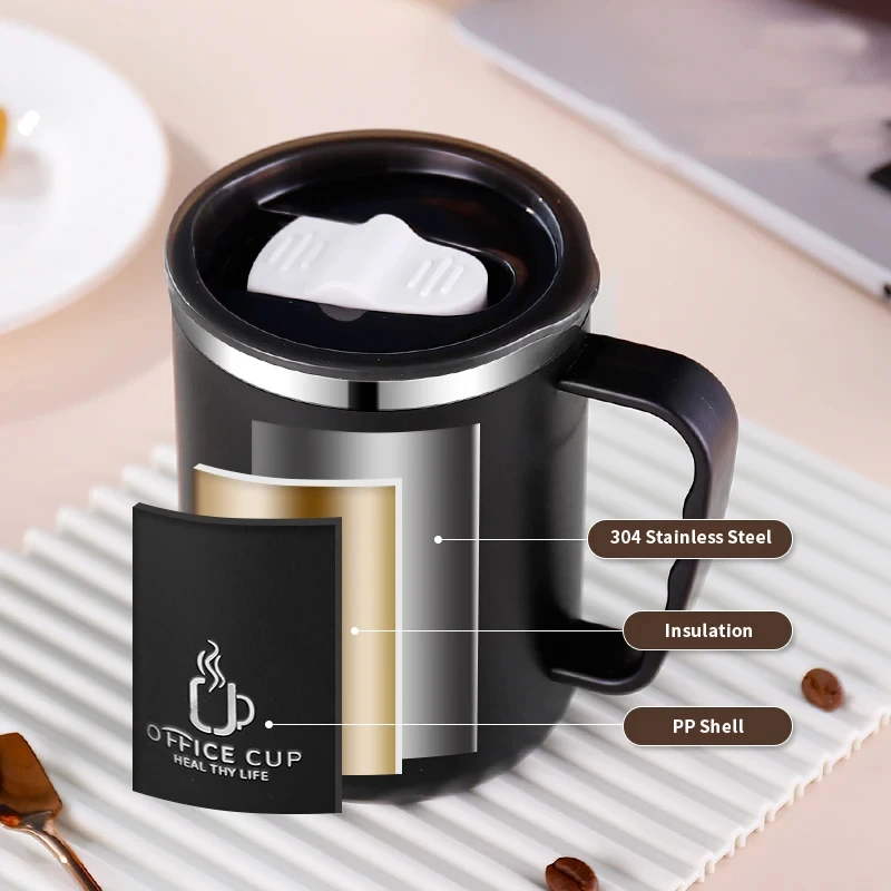 Insulated Coffee Mug Stainless Steel Thermos Cup with Handle and Leak Proof Lid