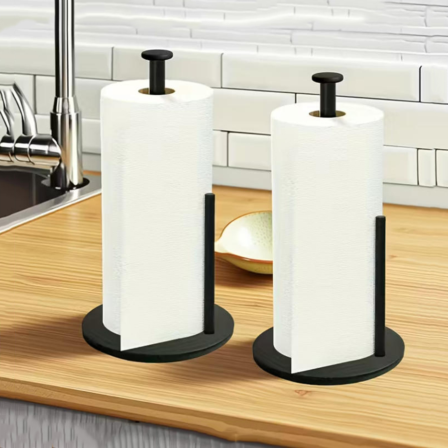 Heavy-Duty Stainless Steel Kitchen Roll Holder, Space-Saving Countertop Organizer with Weighted Base for Paper Towels