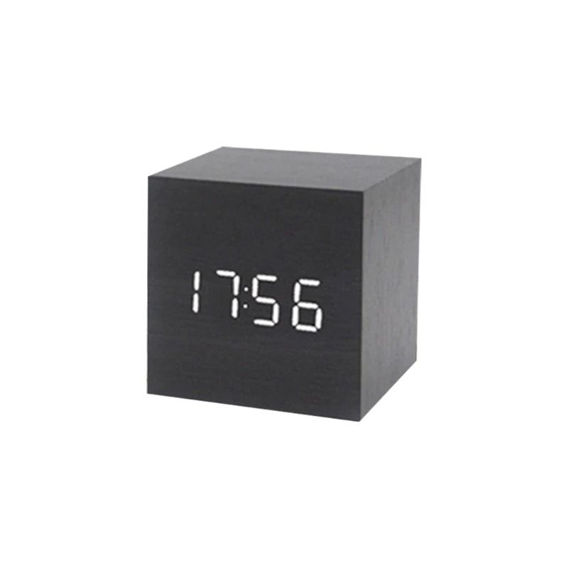 Wooden Cube Voice Control Alarm Clock