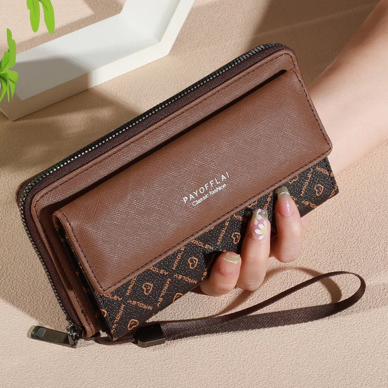 Faux Leather Wallet for Men, Double Layer, Snap Closure, Zippered Card Holder, Photo Compartment