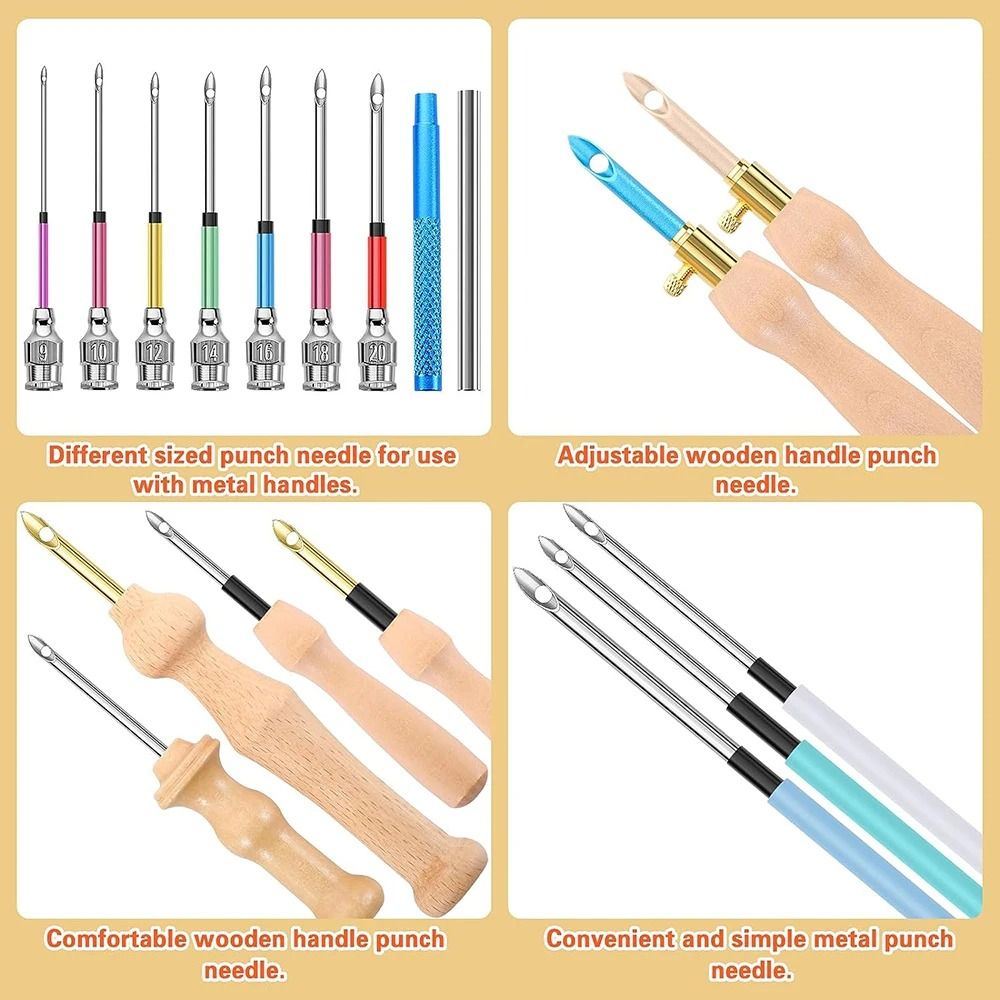 Embroidery Punch Needle Kit with 13 Tools and Wooden Handle