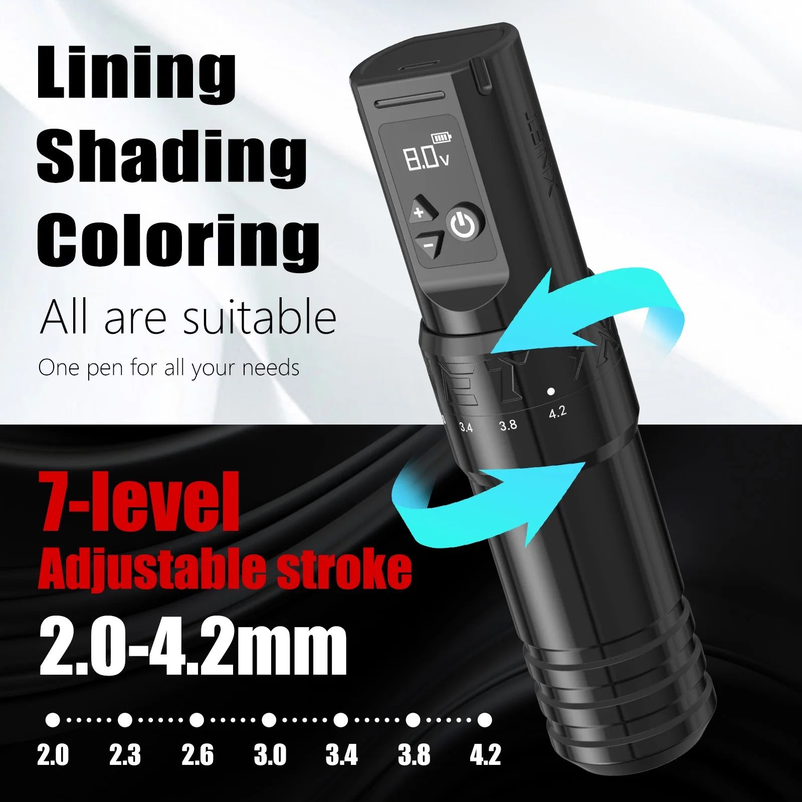 XNET T1 Wireless Tattoo Machine Pen Kit with Adjustable Stroke