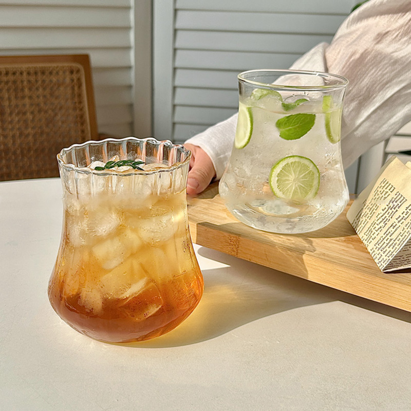 Creative Wave Shape Iced Coffee Tumbler Cup, Transparent Drinking Glass, Ripple Water Juice Milk Tea Mug