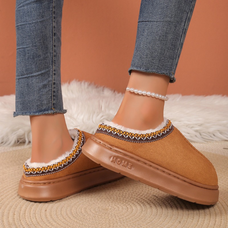 Cozy Winter Cashmere Warm Slippers for Women, Thick Sole Heelless Half Mop Uggs Style Indoor Shoes