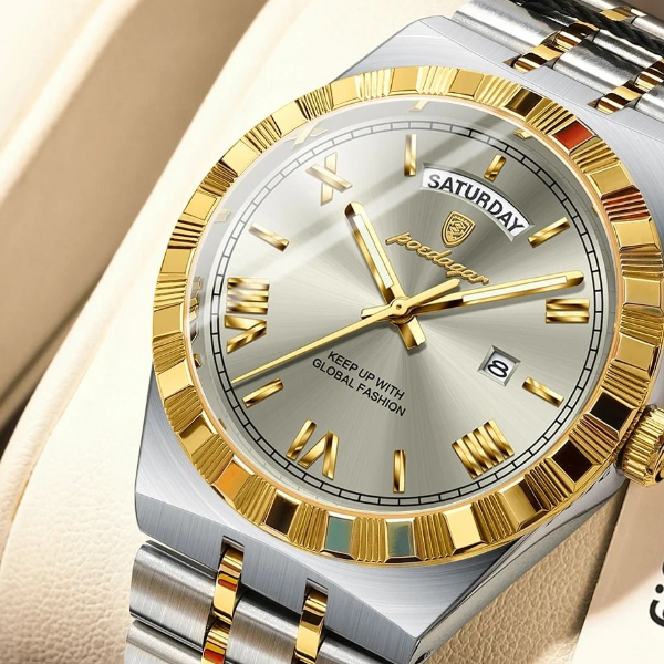 Poedagar Luxury Business Men Watch with Week and Date Display