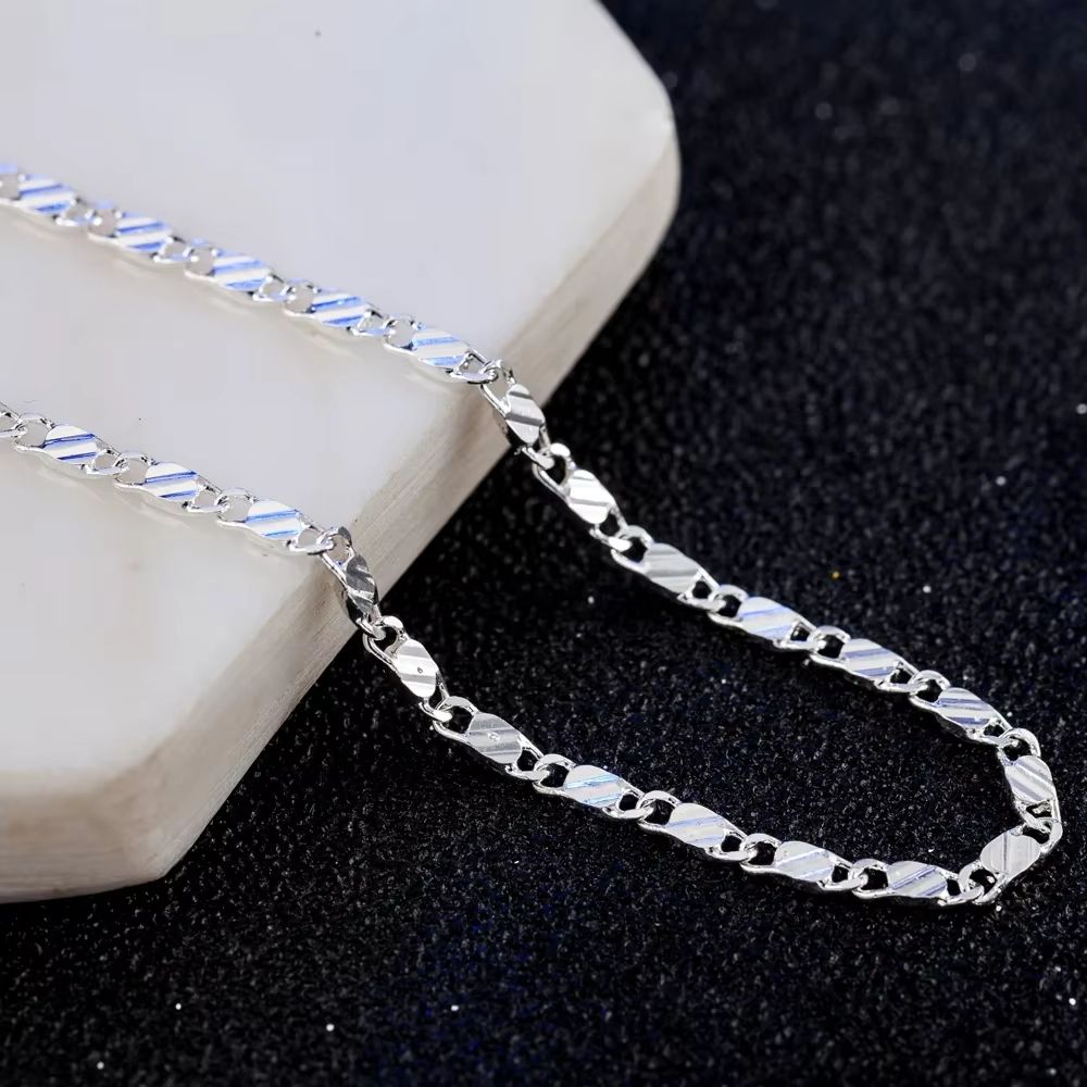 925 Sterling Silver Flat Clavicle Chain Necklace 2mm (0.08 in) For Men And Women